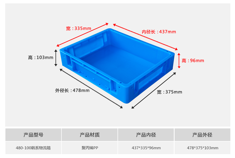 轩盛塑业480-100韩系塑料物流箱-堆叠展示