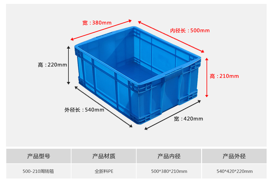 轩盛塑业500-210塑料周转箱 中大型深腔加厚款 五金农副产品收纳 HDPE材质