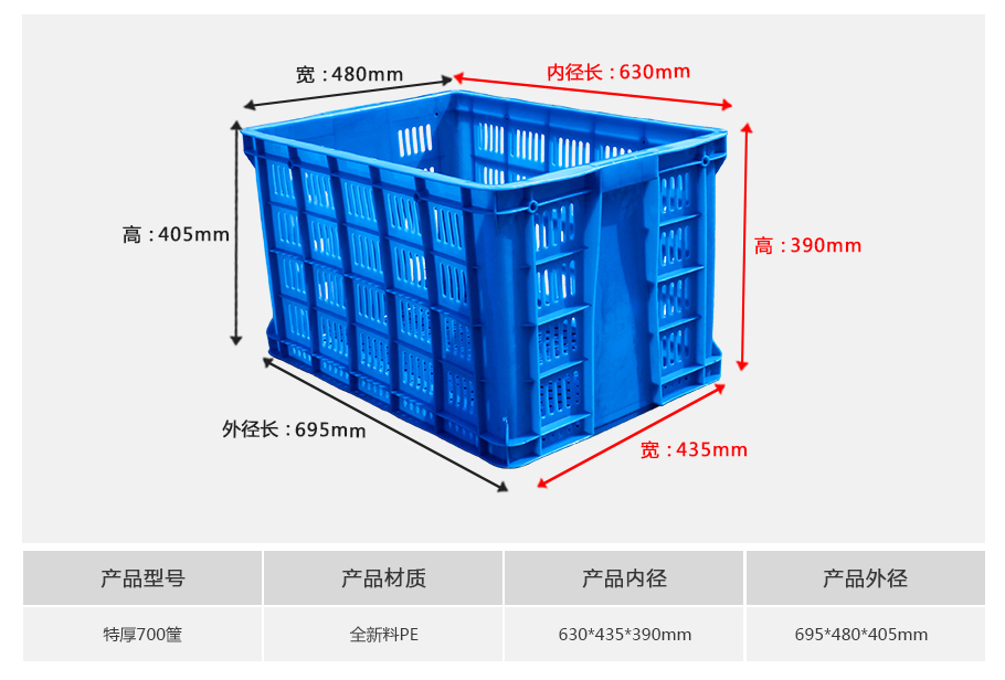 轩盛塑业700塑料周转筐厚筐 超大型深腔特厚筐 农副水产重型五金收纳 HDPE材质