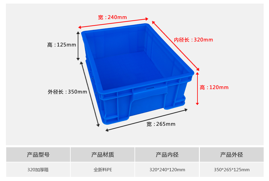 轩盛塑业320塑料周转箱厚箱 中小型加厚款 电子五金收纳 HDPE材质