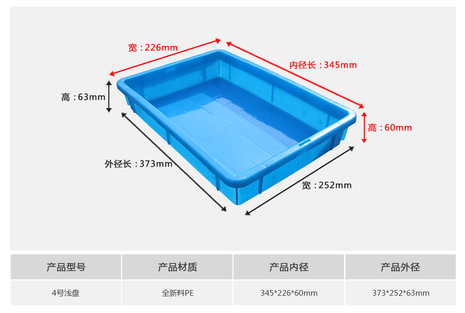 轩盛塑业4号塑料周转箱浅盘 中小型方盘 电子五金收纳 HDPE材质