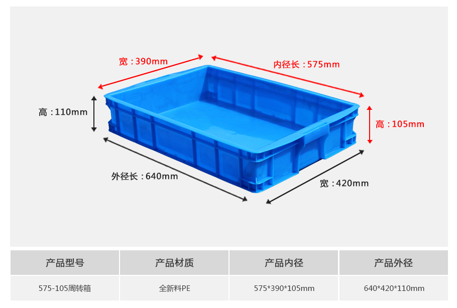 轩盛塑业575-105塑料周转箱 大型浅腔标准箱 五金电子农副产品收纳 HDPE材质