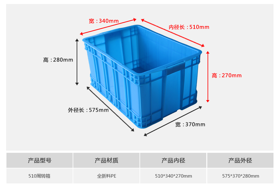 轩盛塑业510塑料周转箱 中大型深腔承重箱 HDPE材质