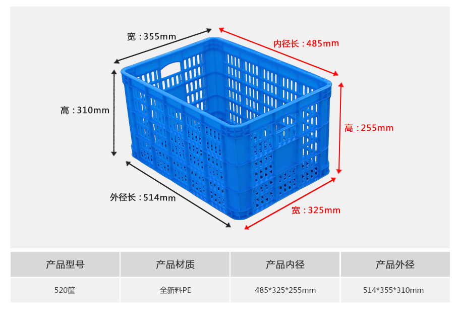 轩盛塑业520塑料周转筐 中大型深腔加厚筐 轩盛塑业520塑料周转筐 中大型深腔加厚筐 农副水产五金收纳 HDPE材质