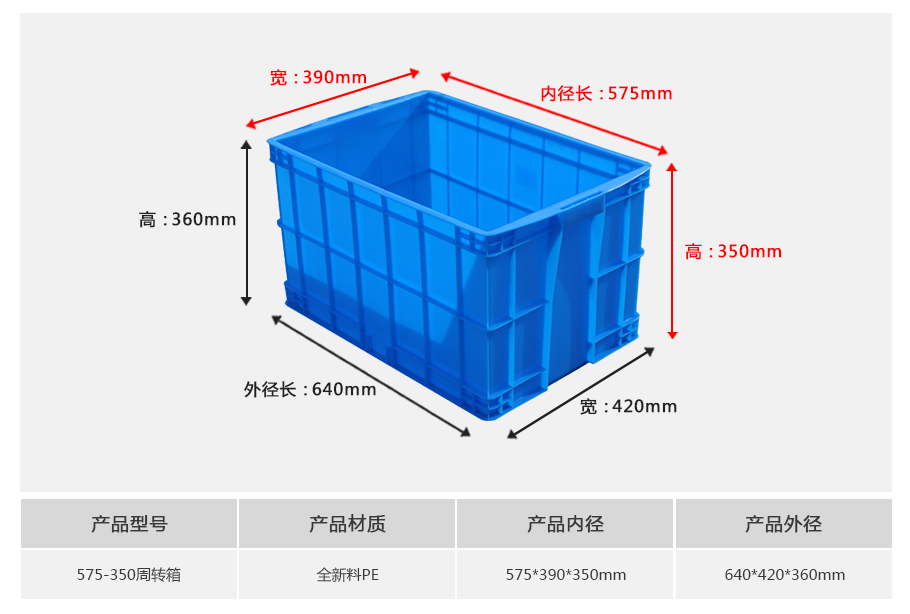 轩盛塑业575-350塑料周转箱 大型深腔特厚箱 大宗重物物流收纳 HDPE材质