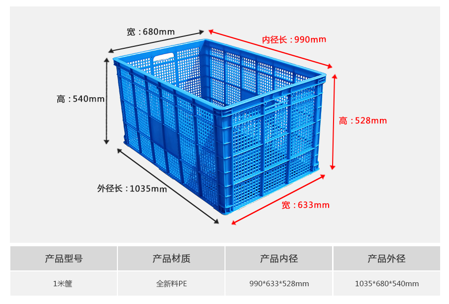 轩盛塑业1米塑料周转筐 巨型深腔超厚筐 大宗重物物流收纳 HDPE材质