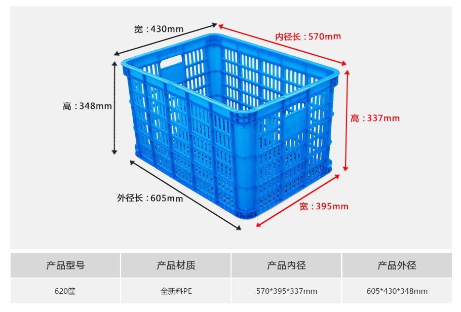 轩盛塑业620塑料周转筐 大型深腔加厚筐 农副水产五金收纳 HDPE材质