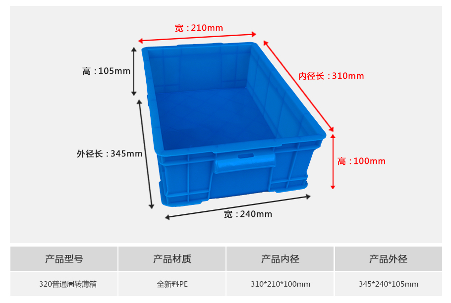 轩盛塑业320塑料周转箱薄箱 中小型轻量款 电子五金收纳 HDPE材质