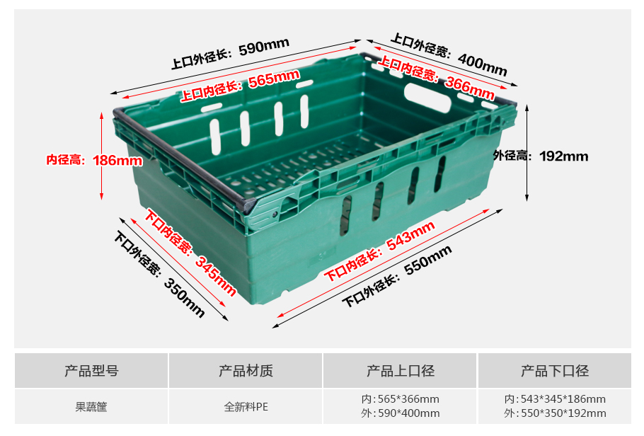 轩盛塑业果蔬塑料周转筐 斜插式嵌套筐 生鲜农产品配送 HDPE材质