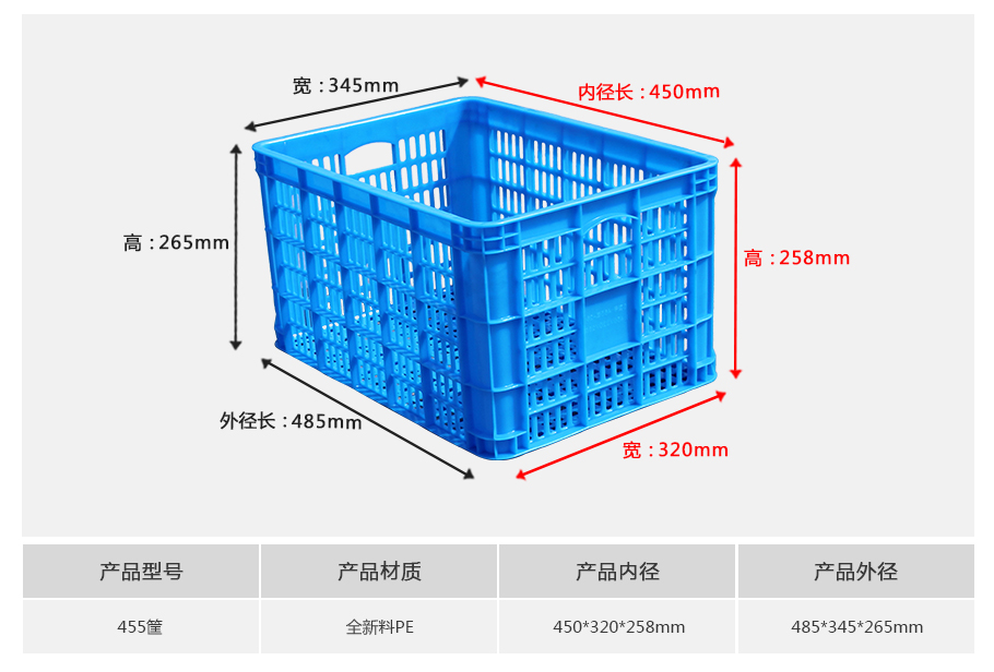 轩盛塑业455塑料周转筐 中大型深腔镂空筐 轩盛塑业455塑料周转筐 中大型深腔镂空筐 农副产品五金收纳 HDPE材质