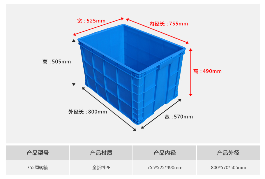 轩盛塑业755塑料周转箱 特大型深腔超厚箱 大宗重物物流收纳 HDPE材质