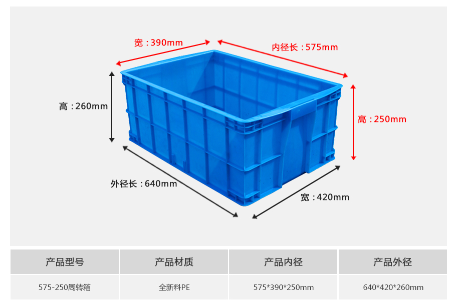 轩盛塑业575-250塑料周转箱 大型深腔加厚款 HDPE材质