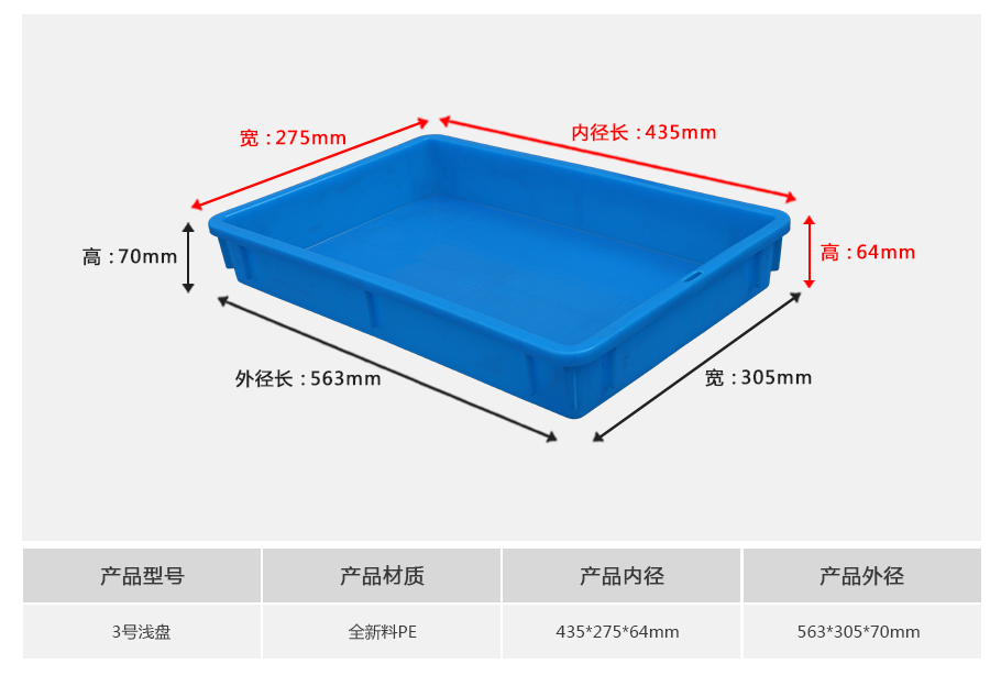 轩盛塑业3号塑料周转箱浅盘 中型方盘 五金电子收纳 HDPE材质