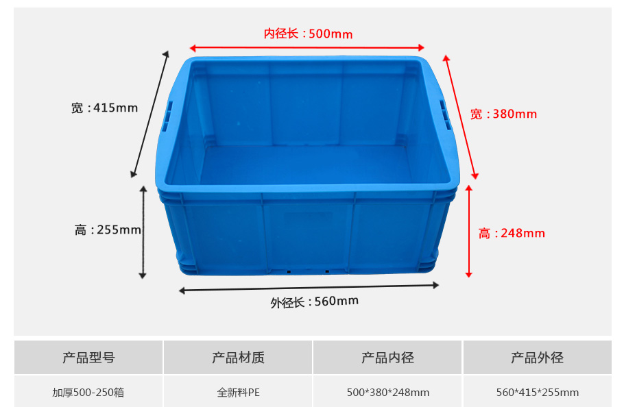 轩盛塑业500-250塑料周转箱厚箱 中大型深腔加厚箱 五金农副产品收纳 HDPE材质