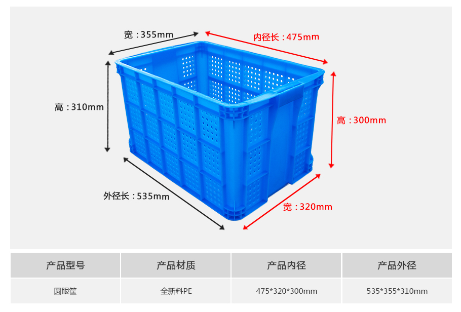 轩盛塑业圆眼塑料周转筐 中大型深腔透气网眼筐 农副果蔬沥水收纳 HDPE材质