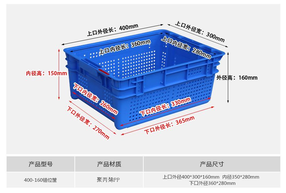 轩盛塑业400-160塑料错位筐 斜插式嵌套筐 物流生鲜收纳 PP材质